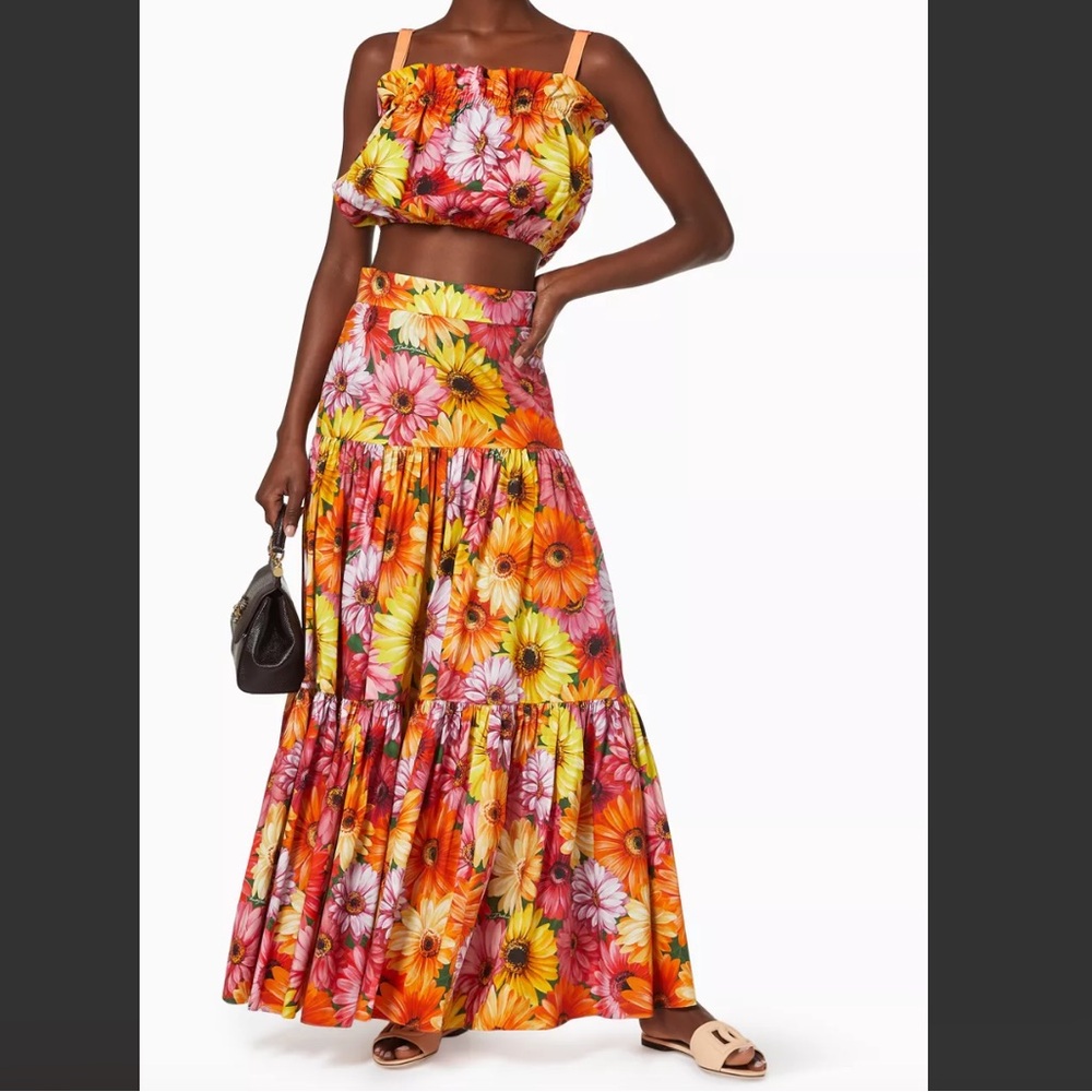 Orange gerbera-daisy crop top and skirt - skirt set